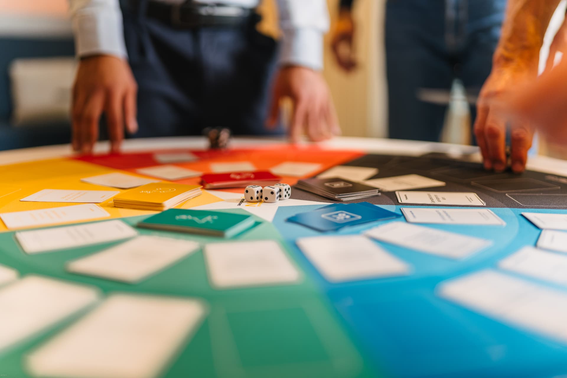 Revenue Run cards, dice and game board in play